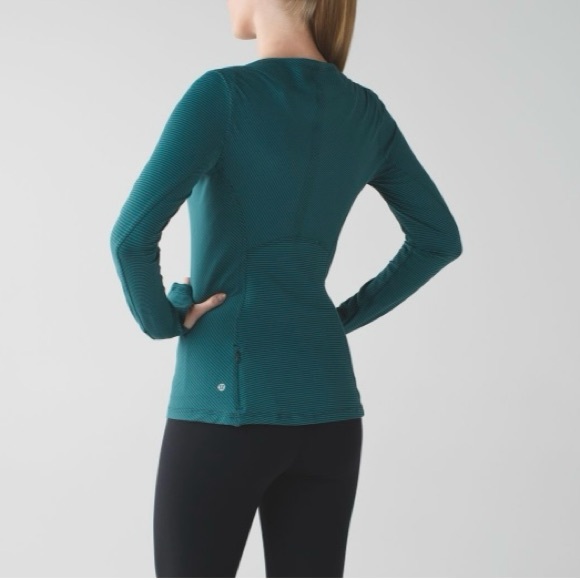 Lululemon Kanto Catch Me Long Sleeve Shirt Sz 10 Green Mini Pop Stripe Running - Picture 4 of 15